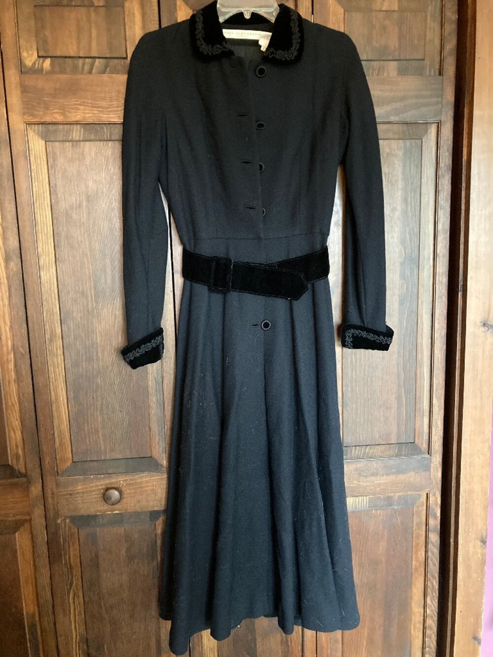 Paul Alexander Vintage-Style Black Wool Belted Coat Dress Size 6